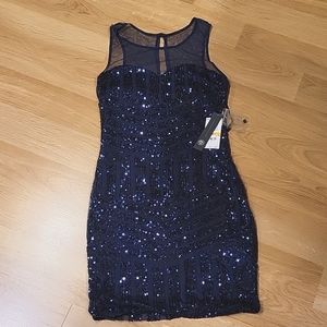 Navy Blue Sequin Mini Dress